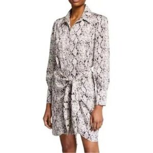 Cinq A Sept Mini Shirt Dress Gaby Tie-Front Snake Animal Print Sz 6